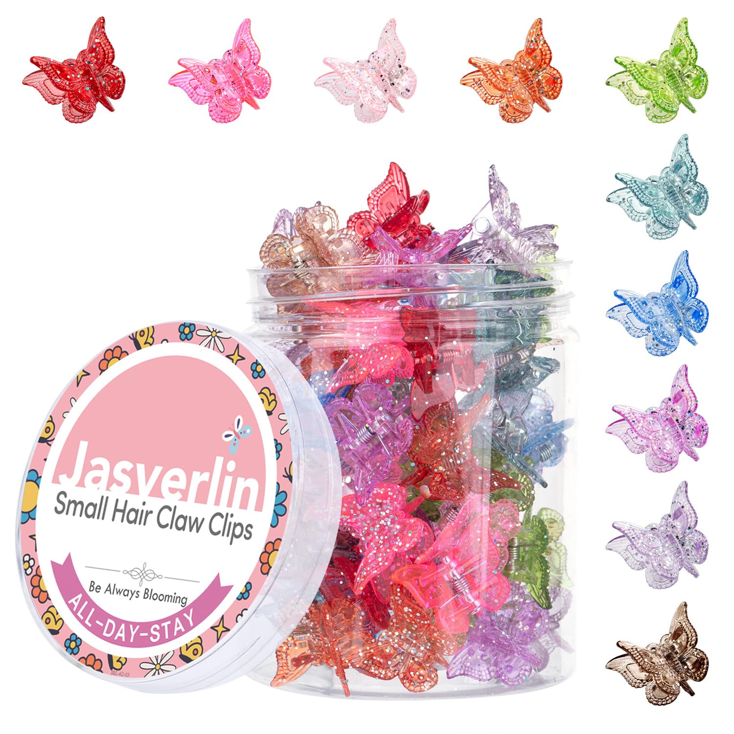 Glitter Butterfly Mini Claw Clips - 50 Pieces, 10 Colours