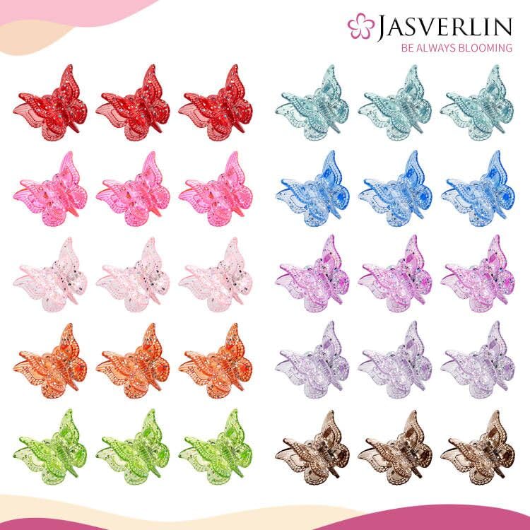 Glitter Butterfly Mini Claw Clips - 50 Pieces, 10 Colours