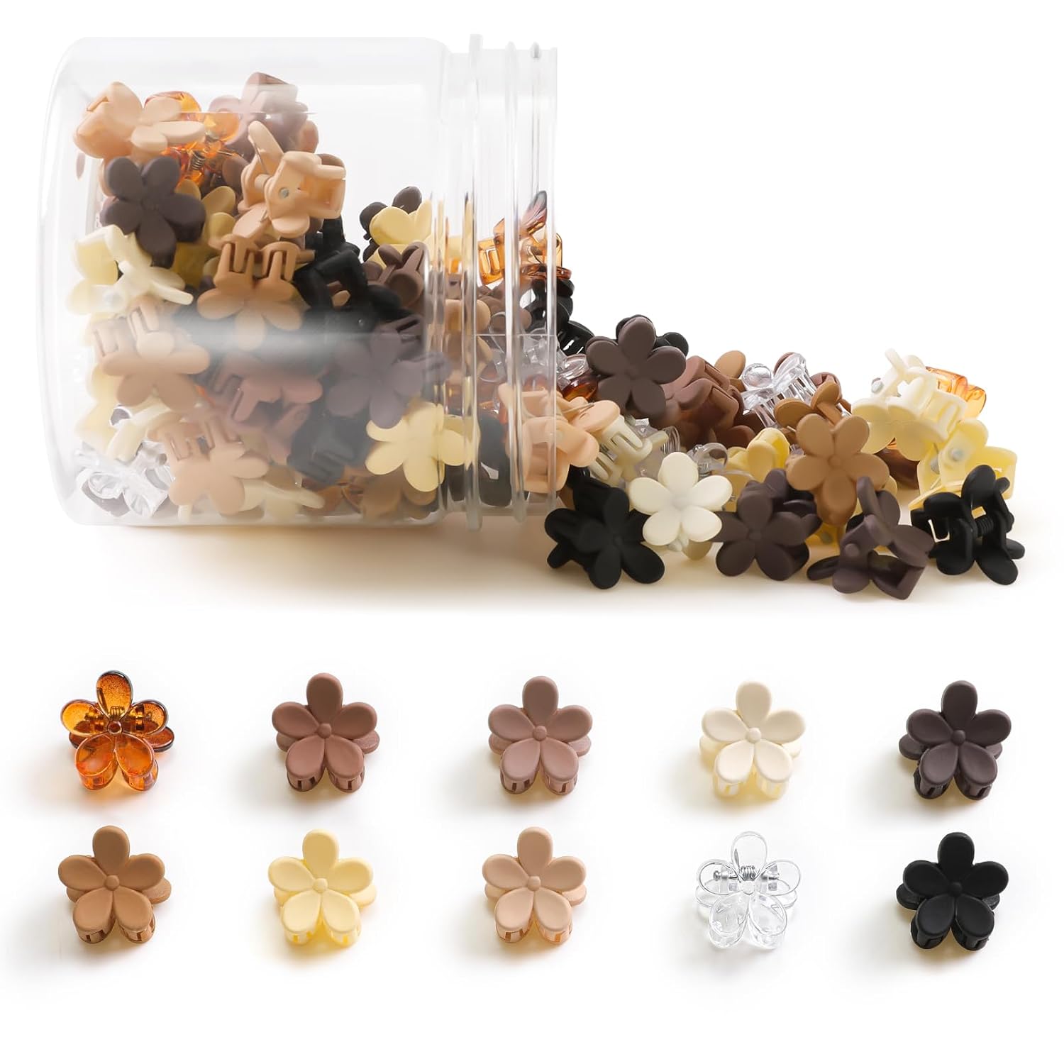 Mini Flower Claw Clips - 100 Pieces, Assorted Colours