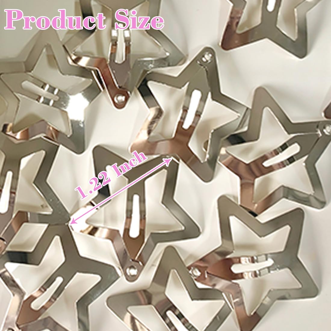 Star Snap Clips in Metal, 1.22 in - 20 Pieces, Non-Slip