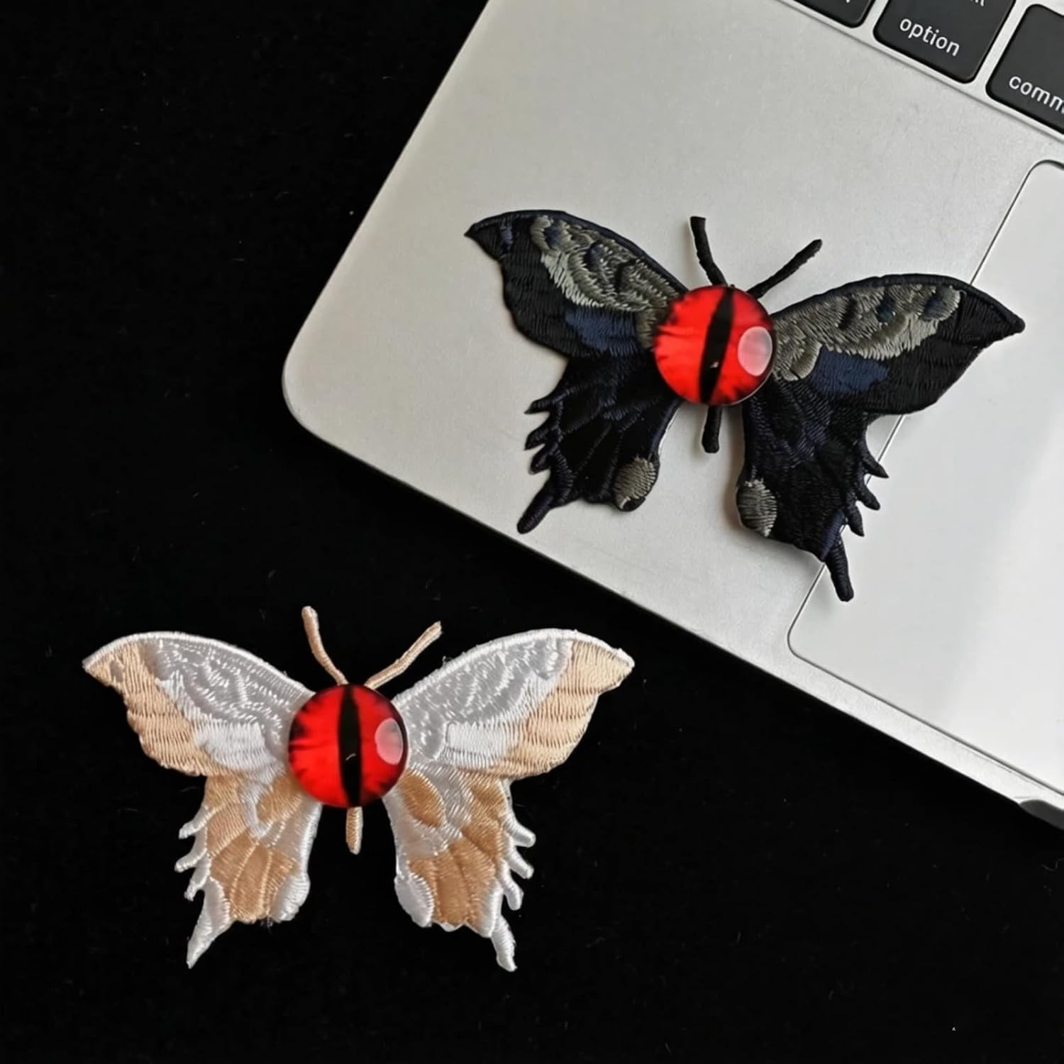 Embroidered Butterfly Snap Barrettes - Set of 2, Black and White