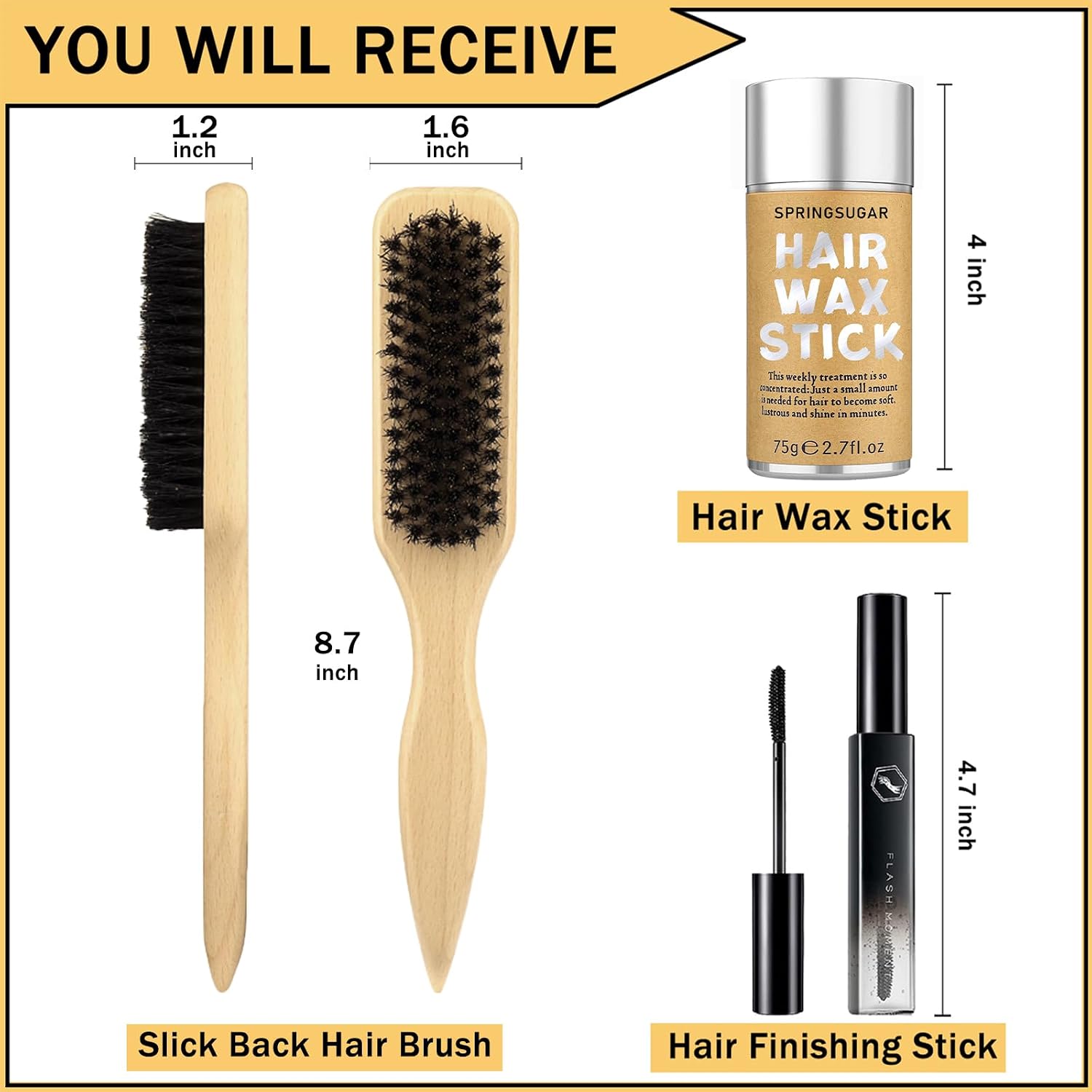 Hair Wax Stick Set with Slick-Back Brush and Finishing Stick