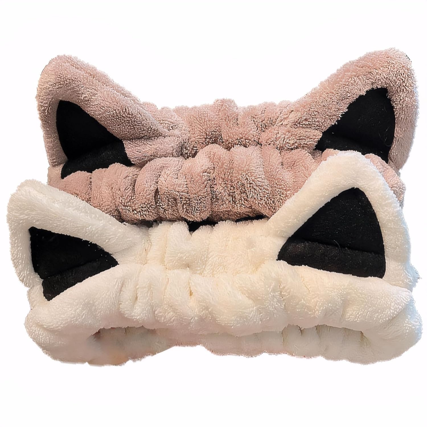 Cat Ear Spa Headbands in Coral Fleece - 2 Pieces