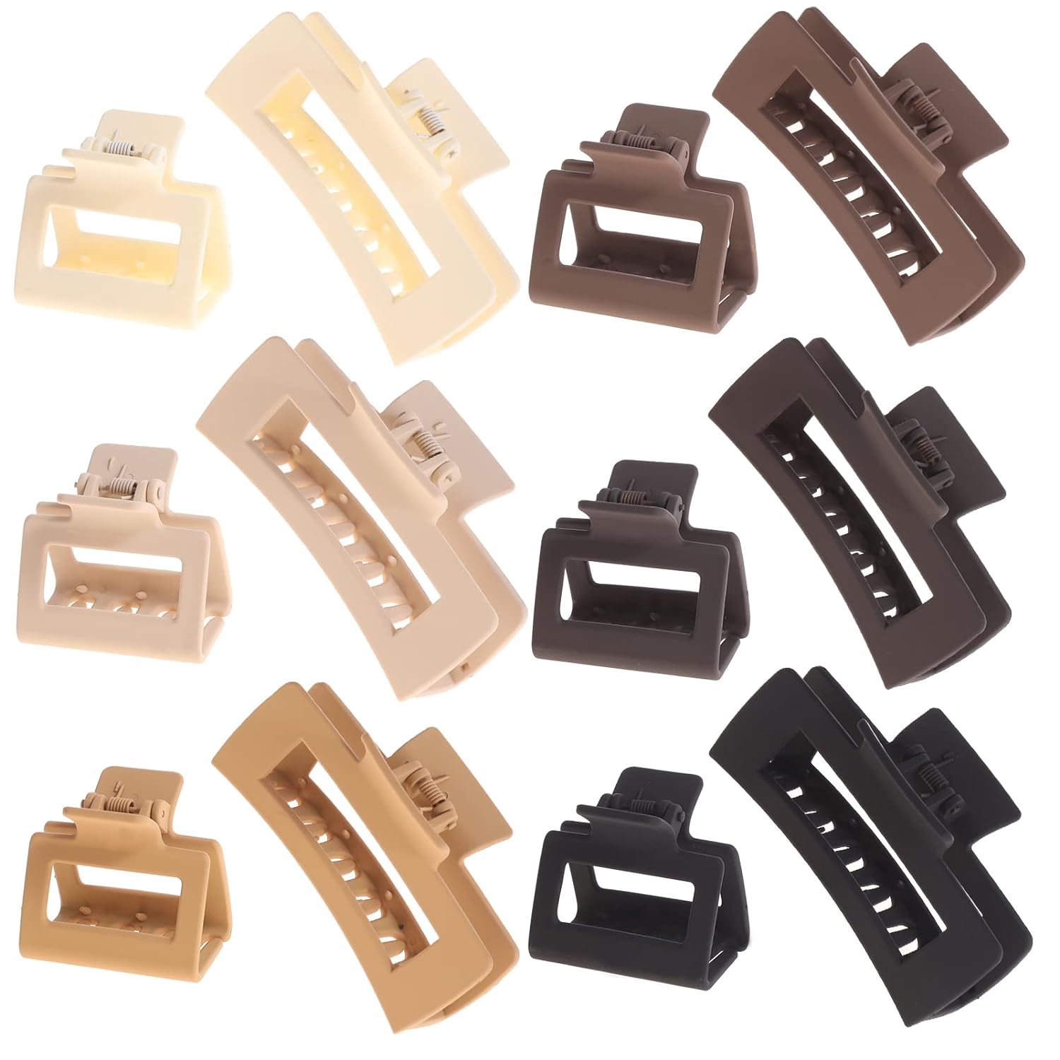 Matte Rectangle Claw Clips in Neutral Tones - 12 Pack, Large and Small