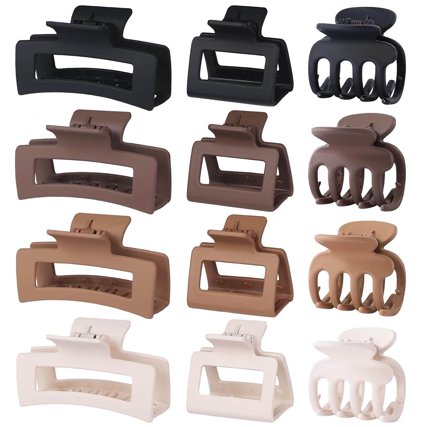 Matte Claw Clips in 3 Styles - 12 Pieces, for Thick, Thin and Curly Hair