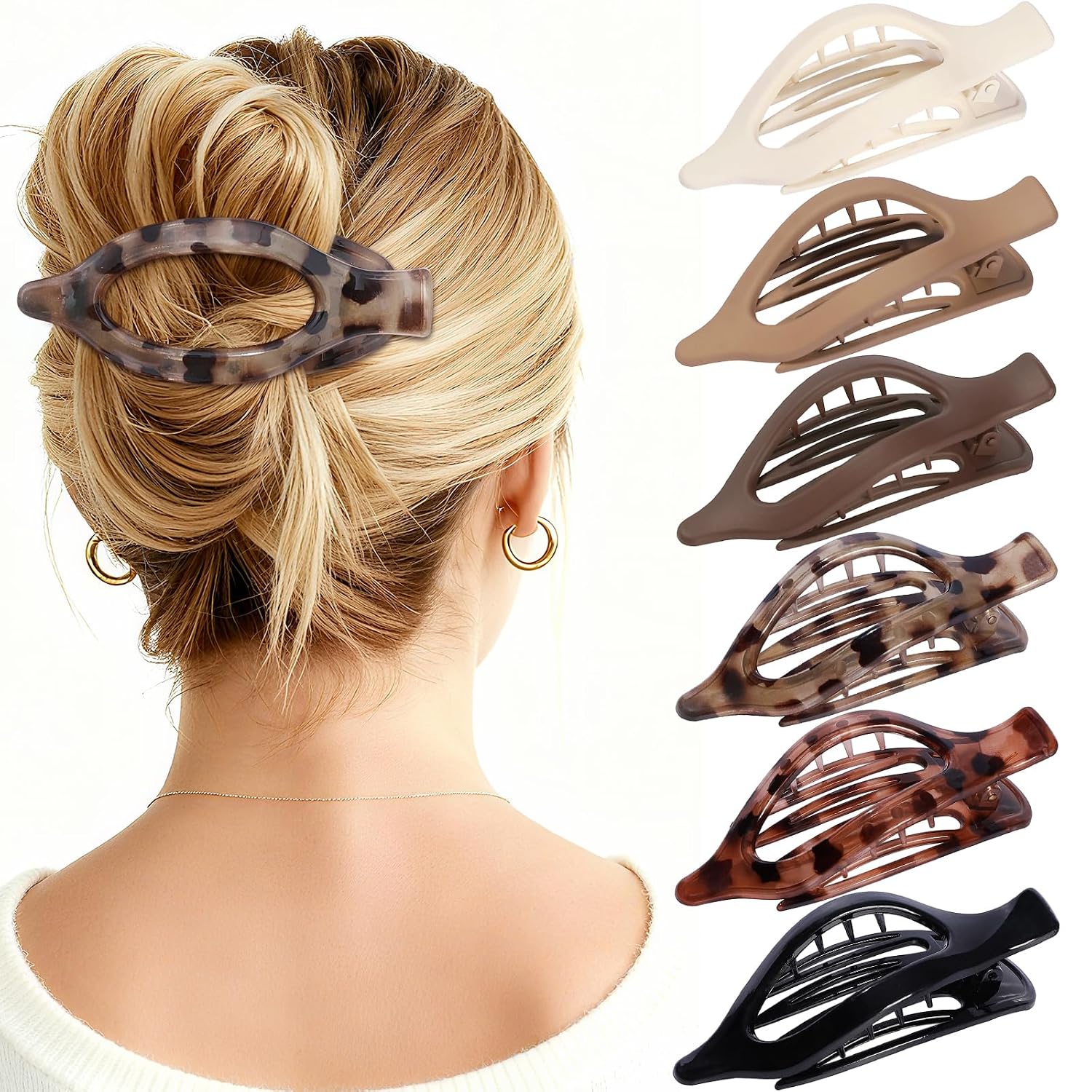 French Flat Claw Clips, Medium - 6 Pieces, Transparent