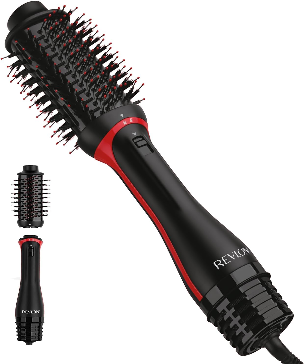 REVLON One-Step Volumizer Plus Hair Dryer and Styler | More Volume, Less Damage, and More Styling Control for Easy and Fast Salon-Style Blowouts, Plus Travel Friendly (Black) | Travel Friendly Blowout Brush for Damp to Dry Hair with Detachable Head, 4 Heat Settings, Best for Short to Mid-Length Hair One-Step Volumiser Blow Dryer Brush with Detachable Head, 4 Heat Settings - Black