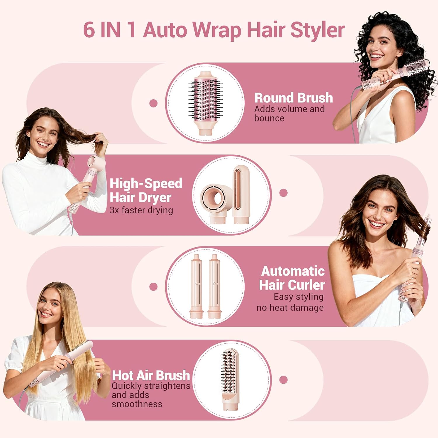 6-in-1 Air Styler with Wrap Curlers and Hot Air Brush, 1400 W - Ionic