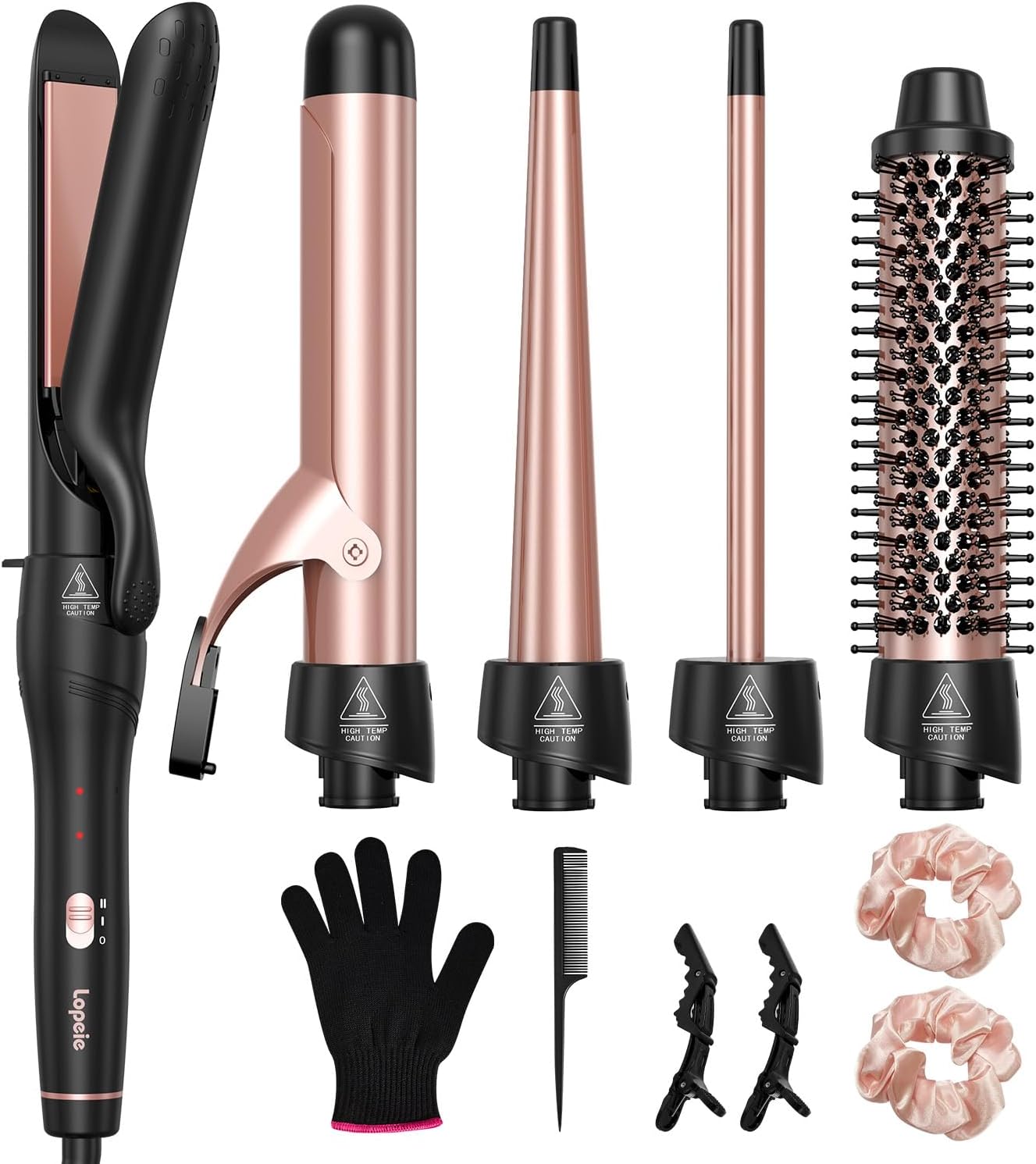 5-in-1 Curling Iron Set with 4 Ceramic Barrels and Thermal Brush, 0.5 to 1.5 in