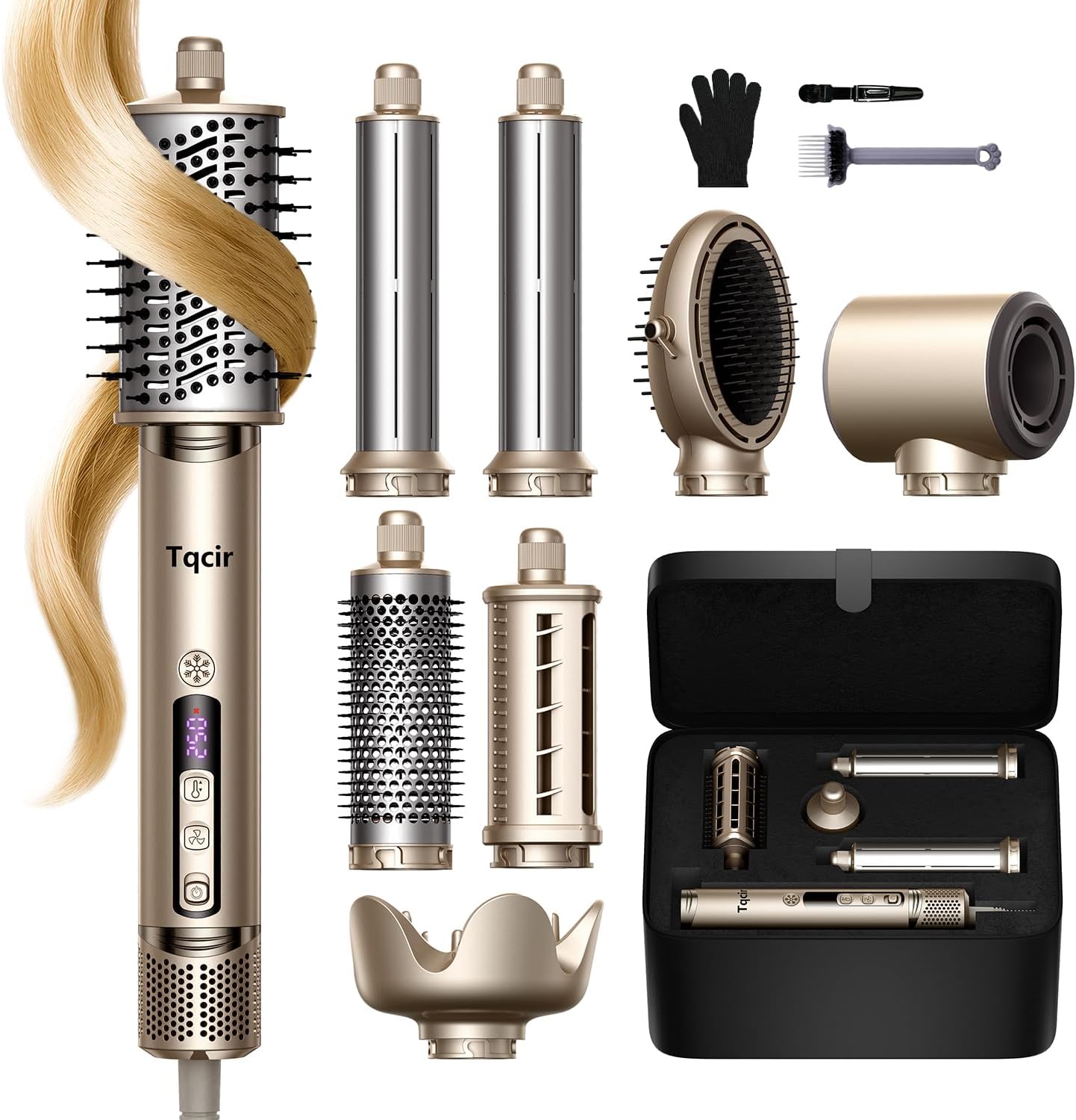8-in-1 Hot Air Styler with Auto-Wrap Curlers and Storage Case - Gold