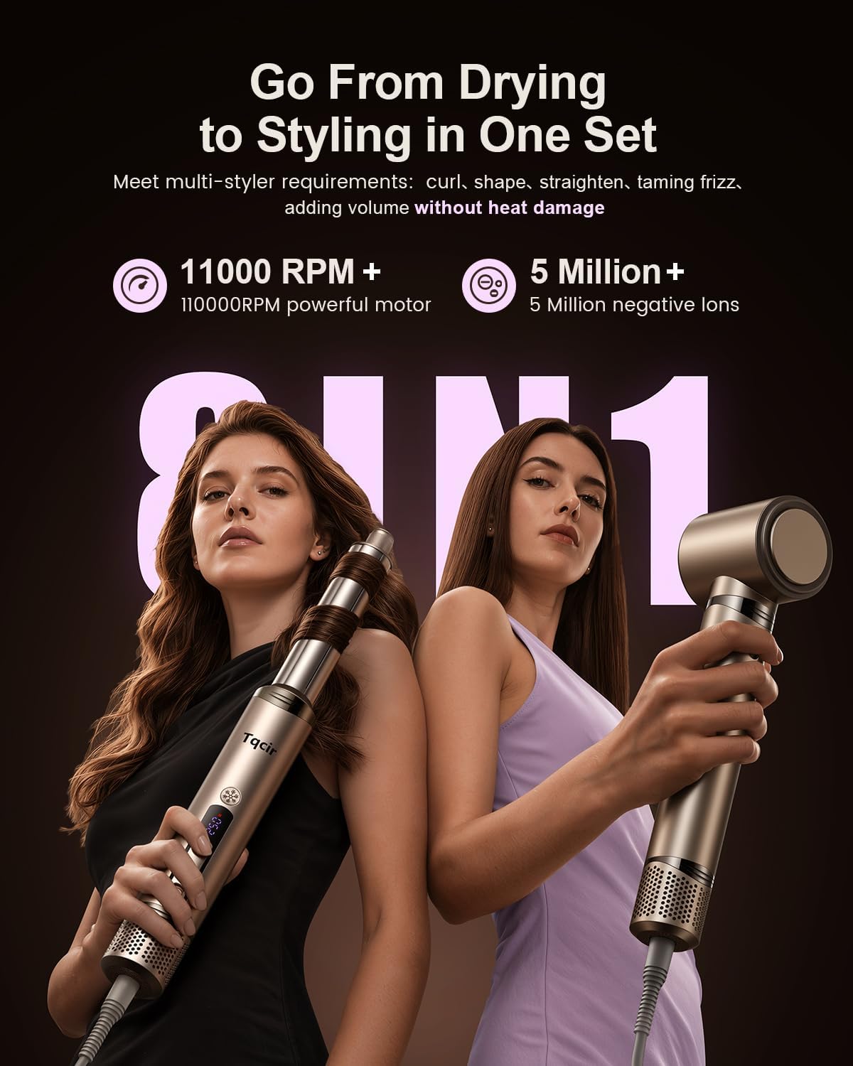 8-in-1 Hot Air Styler with Auto-Wrap Curlers and Storage Case - Gold