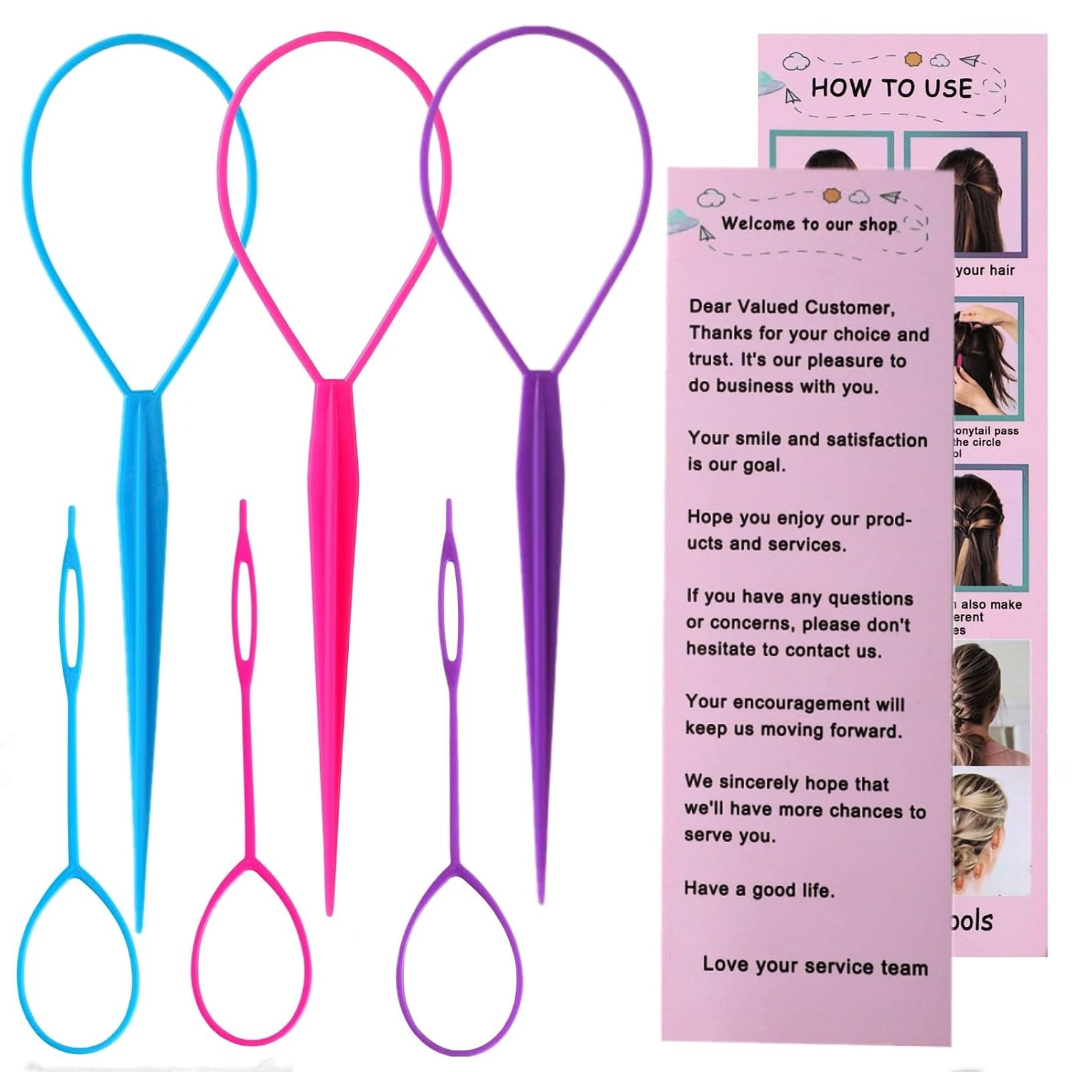 Topsy Tail and Hair Loop Styling Tools - 6 Pieces, Two Sizes