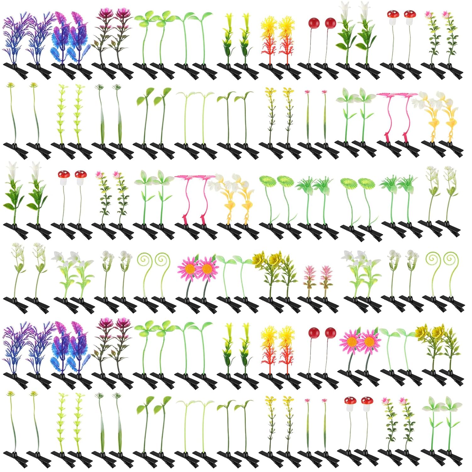 Mixed Plant and Butterfly Hairpins - 100 Pieces, Assorted Novelty Styles